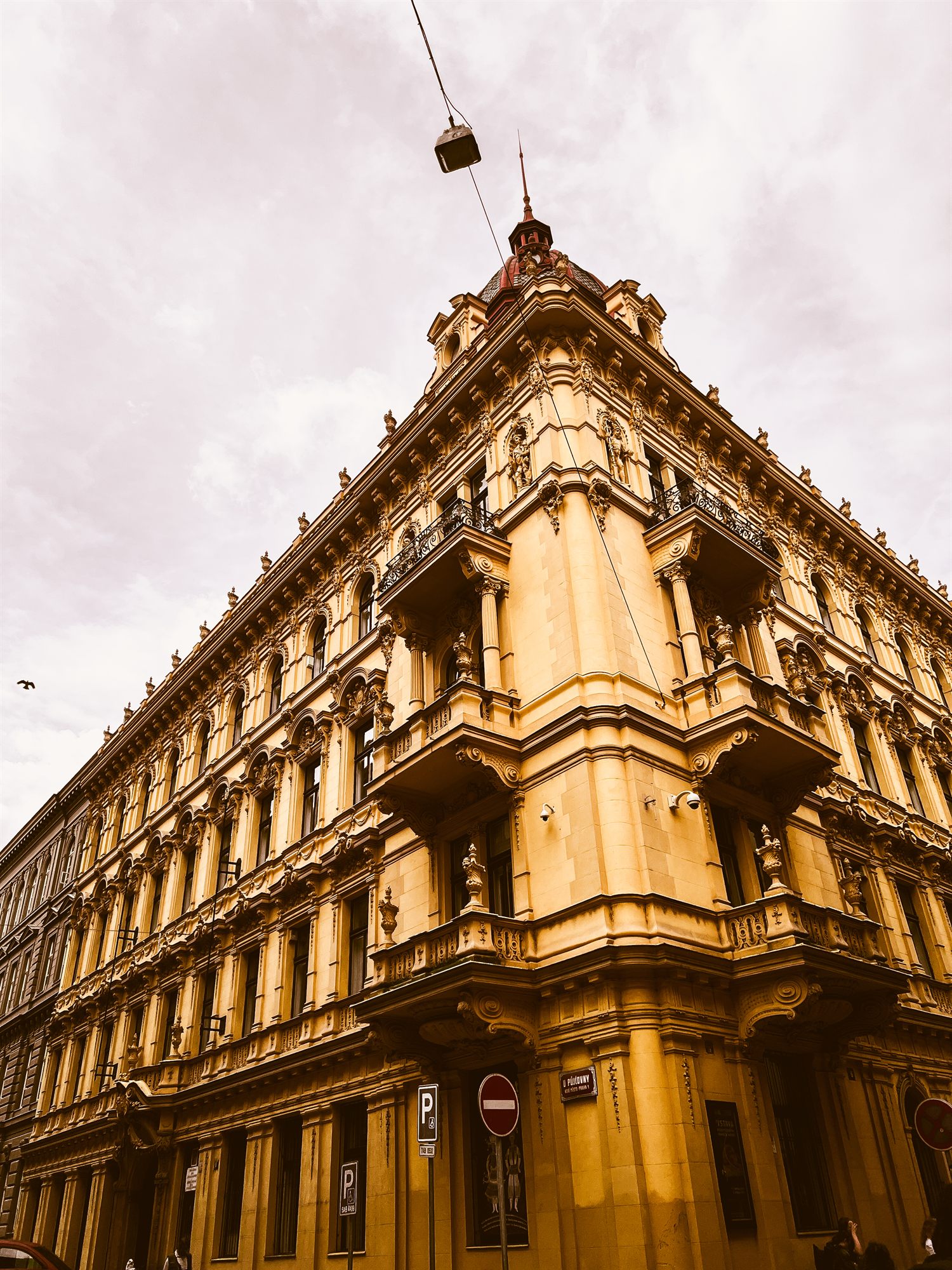 Ornate classical architecture at dusk